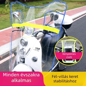 Új szélvédő elektromos robogókhoz és motorkerékpárokhoz, széles, átlátszó esővédő.