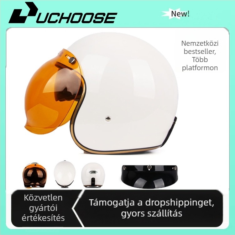 Emerald Retro Half Helmet – ABS Plastic, motorkerékpár sisak