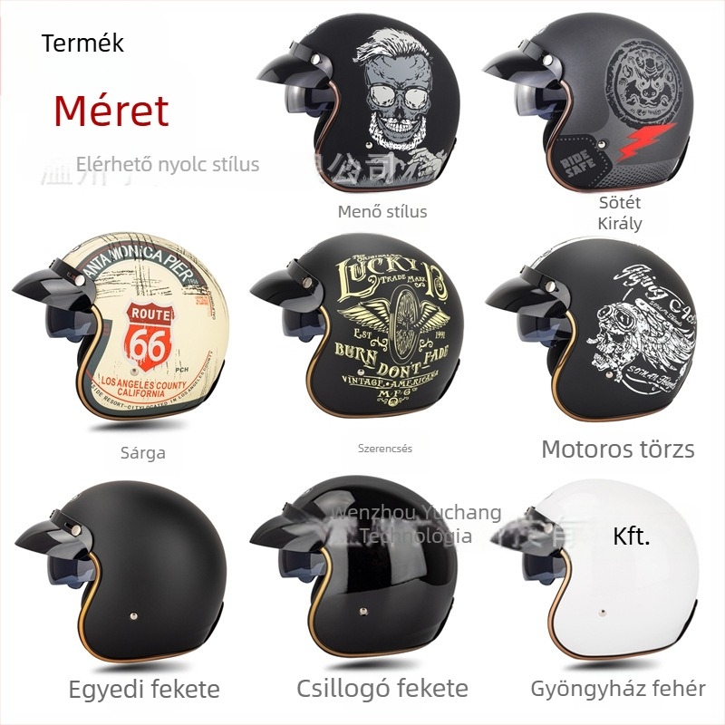 Emerald Retro Half Helmet – ABS Plastic, motorkerékpár sisak