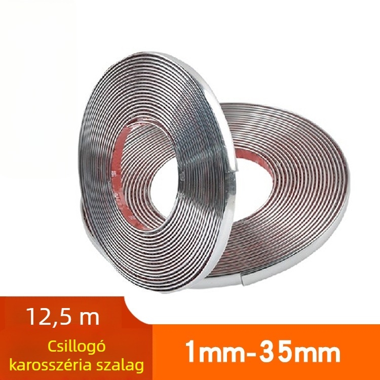 10 mm-es autókrómozott díszcsík – karosszéria és ablakok számára, 12,5 m tekercs, ABS háromrétegű krómozás, ajtóél védő