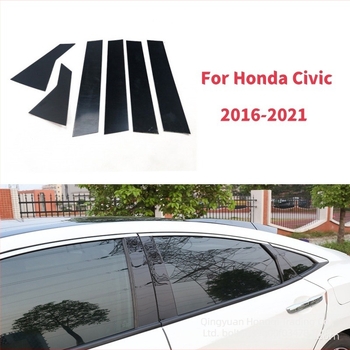 Honda Civic 10–11. generációhoz illeszkedő ablakdíszítő csíkok és középső pillér matricák, fényes fekete (PC)