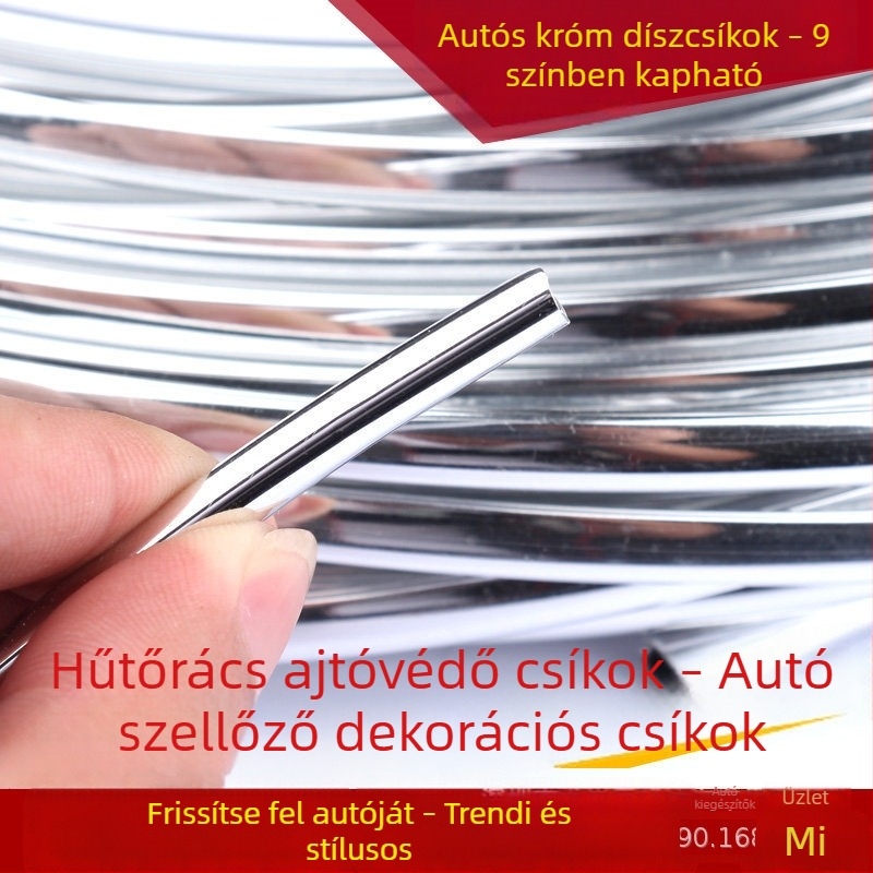 Autóklíma légkivezető dekorációs csík, U‑alakú fényes csík az ajtókhoz, karosszéria dekoratív csík, műanyag, 6 m hosszú
