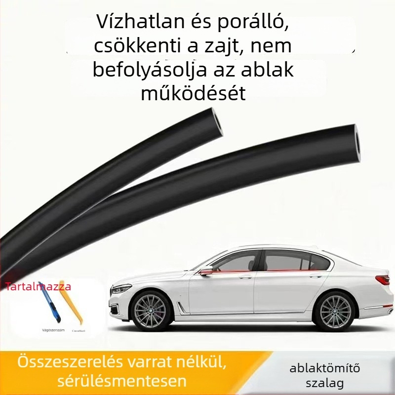 Autóablak zajcsökkentő tömítőszalag, üvegszigetelő csík, oldalsó ablak közti rés tömítése, por- és vízálló, vibrációcsillapító