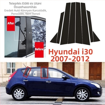 Hyundai i30 középső oszlop matricája (2007–2012), fényes fekete ablakkeret dekoráció