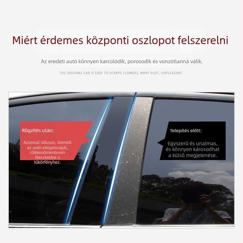 Peugeot középső oszlop ablakdísz PC műanyagból, kompatibilis a 301/308/408/206/207/307/5008 modellekkel, 2004–2023, automata váltó