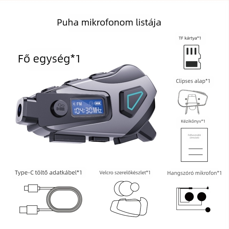 Motorkerékpár sisak Bluetooth headset interkommal és zenemegosztással, vízálló, Bluetooth 6.0, 10 m hatótáv, kb. 20 óra üzemidő