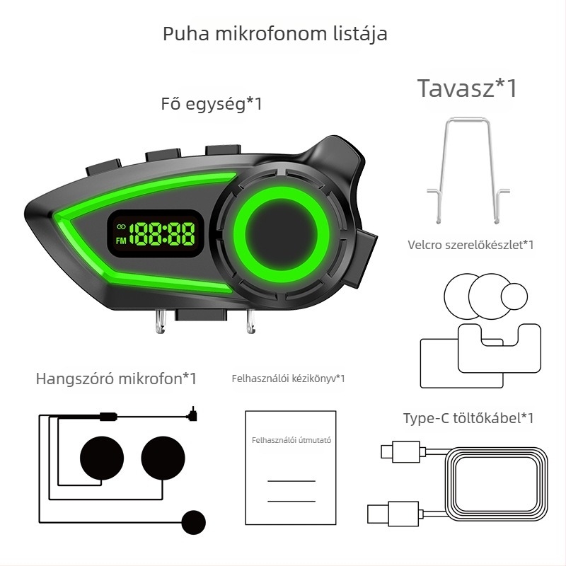 Motorkerékpár sisak Bluetooth headset interkommal és zenemegosztással, vízálló, Bluetooth 6.0, 10 m hatótáv, kb. 20 óra üzemidő
