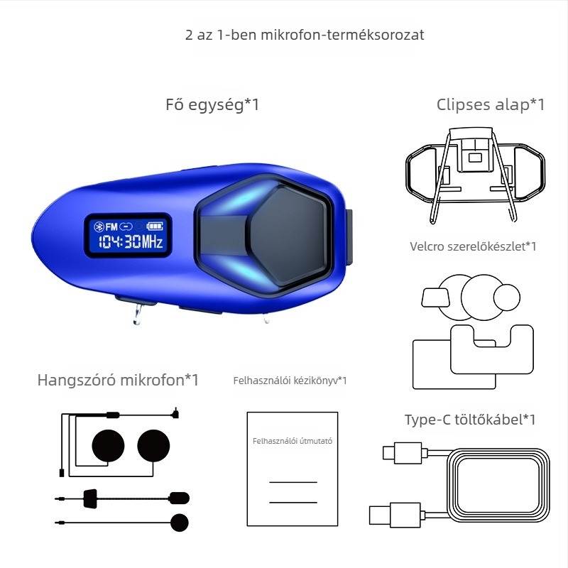 Motorkerékpár sisak Bluetooth headset interkommal és zenemegosztással, vízálló, Bluetooth 6.0, 10 m hatótáv, kb. 20 óra üzemidő