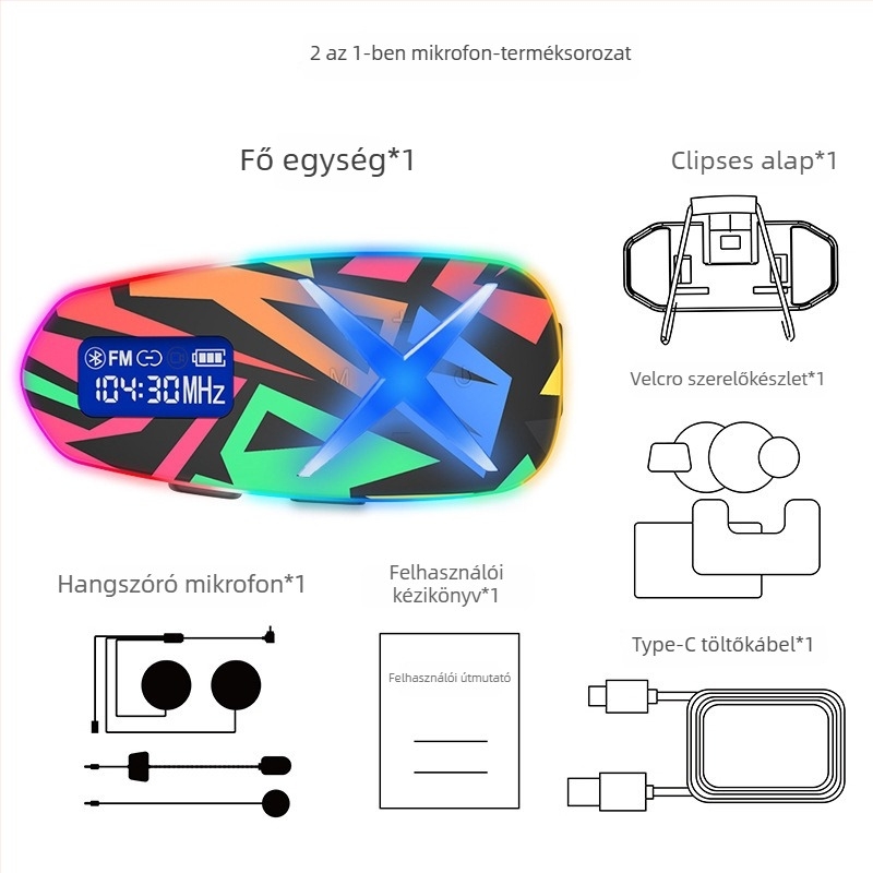 Motorkerékpár sisak Bluetooth headset interkommal és zenemegosztással, vízálló, Bluetooth 6.0, 10 m hatótáv, kb. 20 óra üzemidő