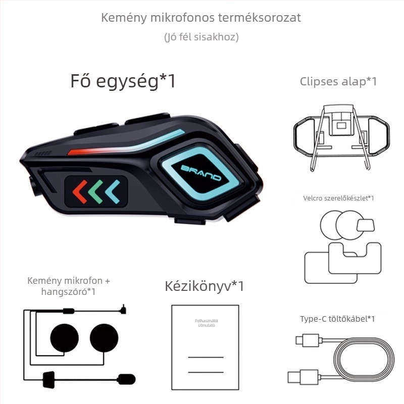 Motorkerékpár sisak Bluetooth headset interkommal és zenemegosztással, vízálló, Bluetooth 6.0, 10 m hatótáv, kb. 20 óra üzemidő