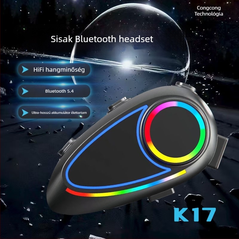 Motorkerékpár sisak Bluetooth headset interkommal és zenemegosztással, vízálló, Bluetooth 6.0, 10 m hatótáv, kb. 20 óra üzemidő
