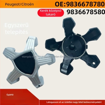 Ötlyukas pajzs logóval ellátott kerékagyfedél Peugeot 4008, 5008, 308; Peugeot és Citroën-kompatibilis; műanyag