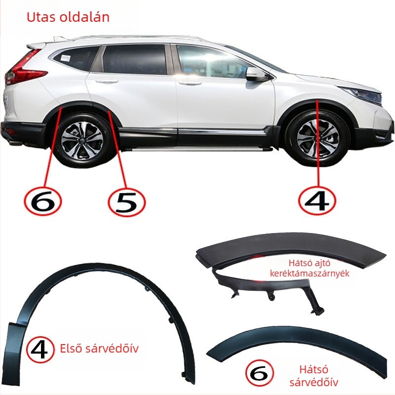 JJQ Ütközésgátló sáv kerékív-trim Honda CR-V-hez (elő- és hátsó) - alkatrész számok 74115-TME-T01, 74165-TME-T01; kompatibilis a 75390-TLA-A01, 75395-TLA-A01, 74413-TLA-A02