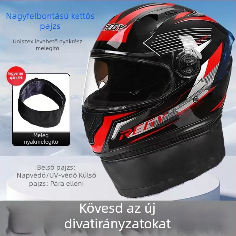 Teljes arcú motorkerékpár sisak kettős plexivel, téli meleg, négy évszakos, uniszex
