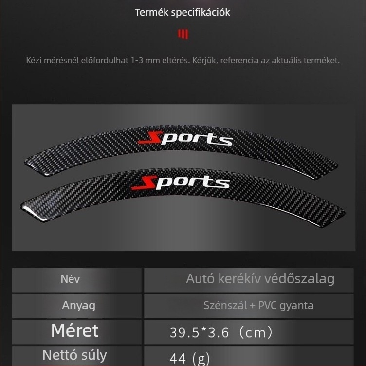 PVC anyagú autó kerékívvédő szalag, epoxy szénszálas kerék szemöldök, általános illeszkedés, 1 pár
