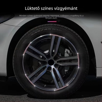 Autókerékagy visszaverő védőgyűrű gyémántdíszes dekoratív csíkkal és figyelmeztető matricákkal, univerzális kerék módosításhoz