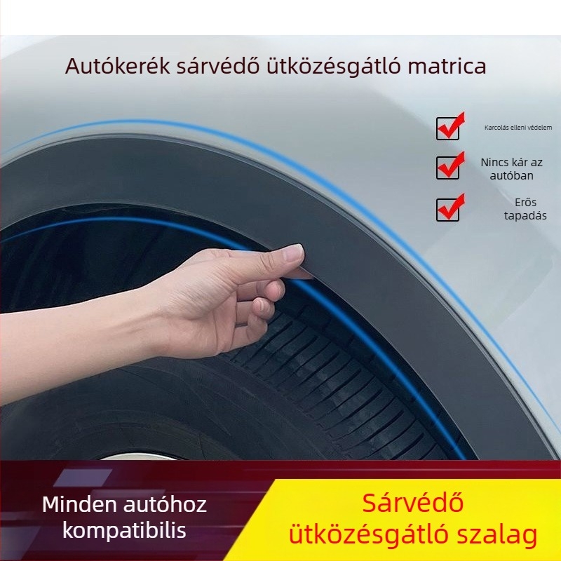 Univerzális kerékív védő matrica, gumírozott sárvédőszalag, dekoratív kerékív burkolat, karcolás elleni védelem