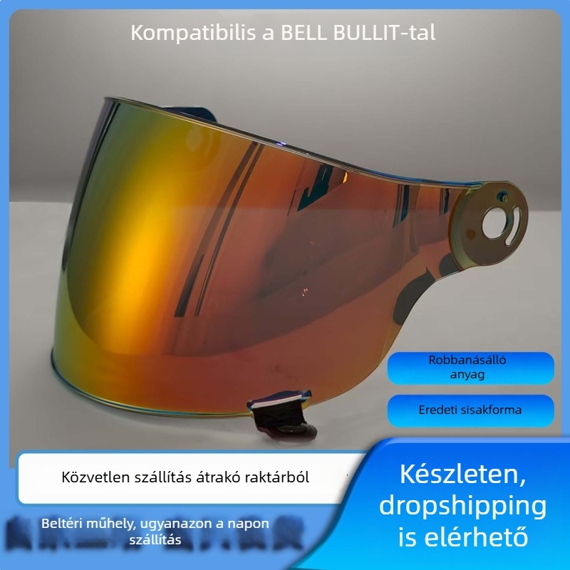 Bell Bullitt retro motorkerékpár sisakhoz való sisaküveg, lapos lencse, Aurora bevonattal, nappali és éjszakai használatra