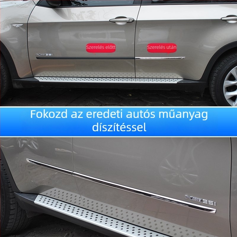 Rozsdamentes acél ajtó díszléc BMW X5 E70 (2008–2013) — karosszéria ajtó díszítőcsík, csomagtérajtó védőcsík, szerelési támogatás