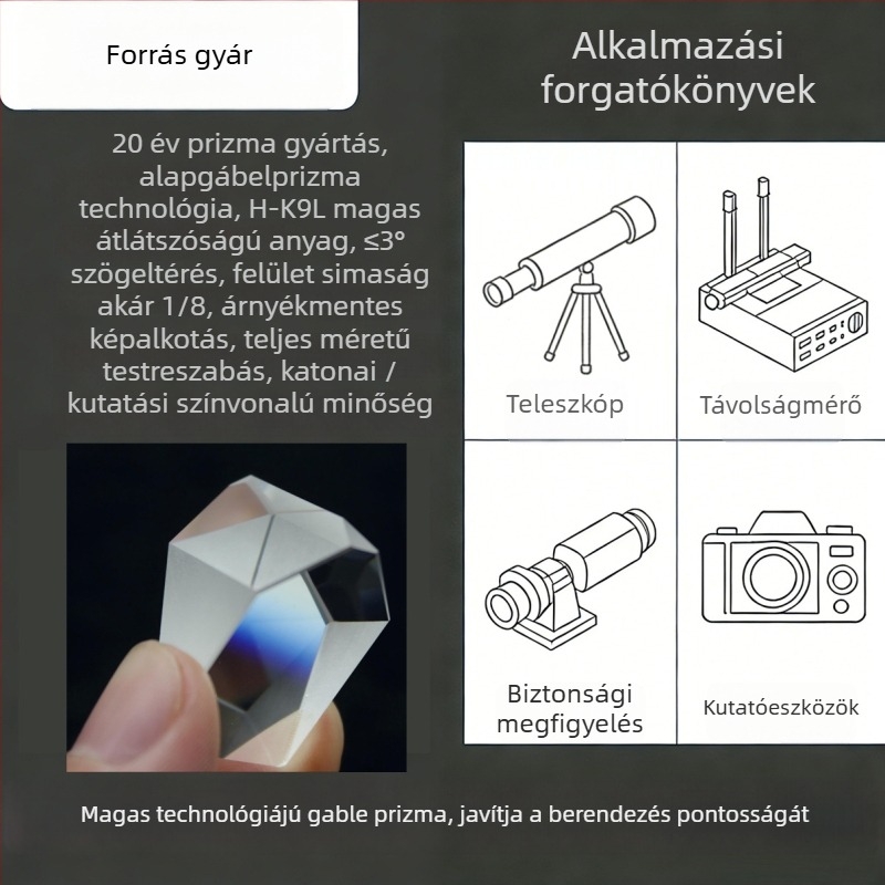 Huasen K9 üveg jobb szögű prizma optikai műszerekhez, távolságmérés, modell hs1016