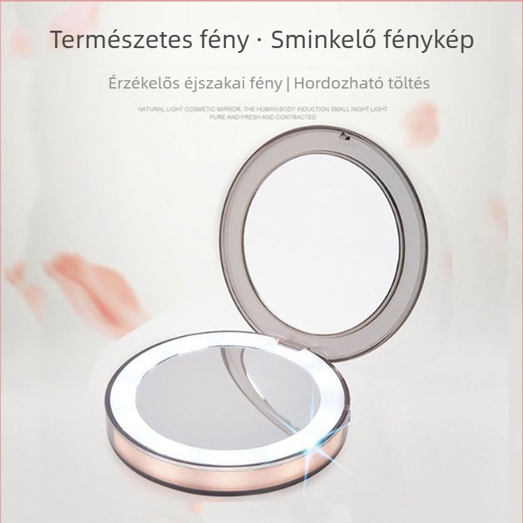 Du Meina LED sminktükör világítással, összecsukható kétoldalas, 2–10x nagyítás, műanyag keret, logó nyomtatás elérhető