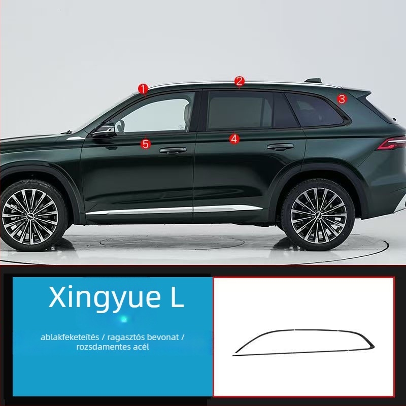 Rozsdamentes acél ablakdíszléc Geely Xingyue L-hez, 2021–2023 modellévek