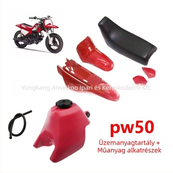 Yamaha PW50 műanyag karosszéria alkatrészek készlet: üzemanyagtank párna, sárvédő, szeleptábla ülés