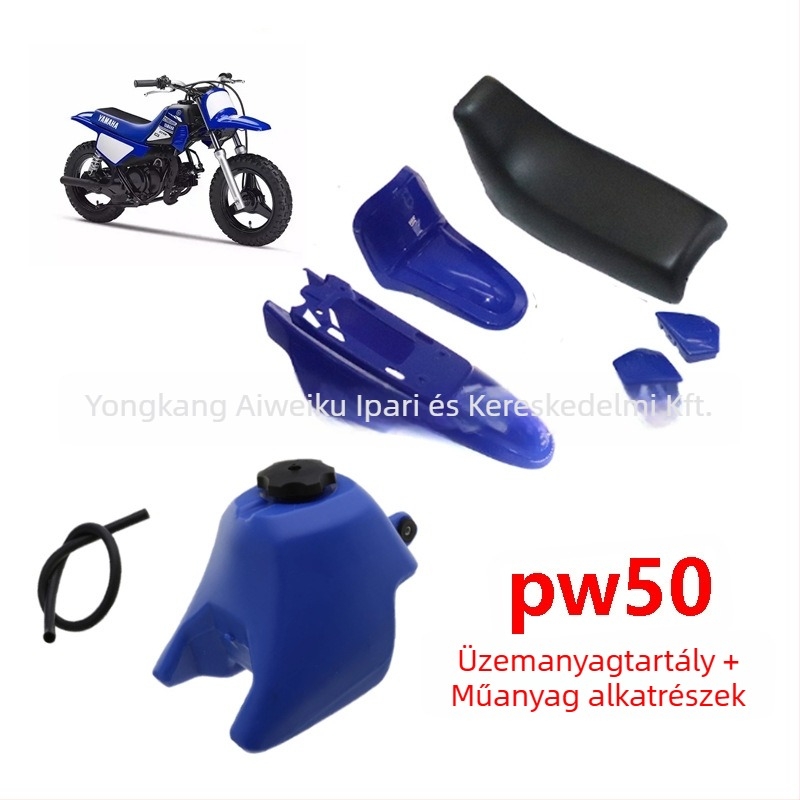 Yamaha PW50 műanyag karosszéria alkatrészek készlet: üzemanyagtank párna, sárvédő, szeleptábla ülés