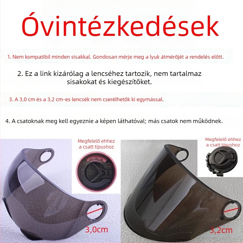 Elektronikus motorkerékpár fél sisak kiegészítő: HD átlátszó, páramentes, univerzális illeszkedés