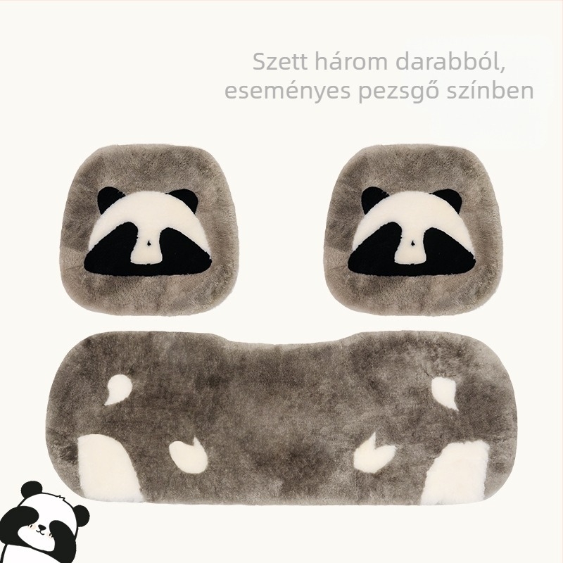 Autóüléshez három részes párnahuzat készlet – felület gyapjú, töltet pamut, rajzfilm-stílusú varrás, téli meleg