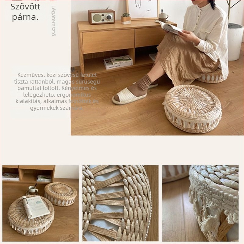 Tatami-stílusú padló párna, nordic kézműves szalmaanyagból, töltet pearl cotton, kód 0551