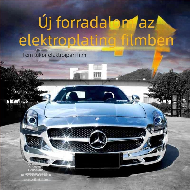 Elektroplattolt tükrös felületű színváltó autófólia, fényes ezüst belső dekorációs fólia