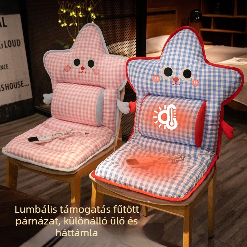 Fűtött téli verzió plüss ülőpárna irodai székhez, integrált háttámlával, rajzfilm mintával