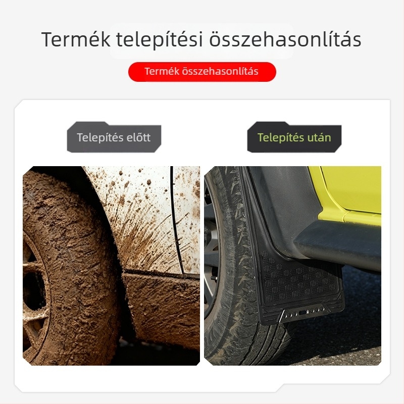 Jimny univerzális sárvédő 3/5 ajtóhoz, 2019–2026 — műanyag és rozsdamentes acél, testreszabható