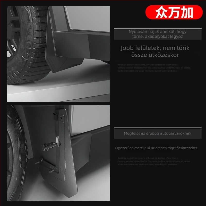 TPE sárvédő panelek a Tesla Cybertruckhez – rejtett első és hátsó keréktakarók