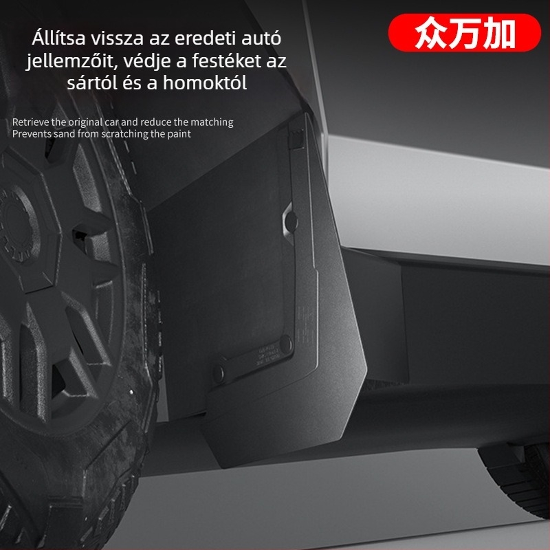 TPE sárvédő panelek a Tesla Cybertruckhez – rejtett első és hátsó keréktakarók