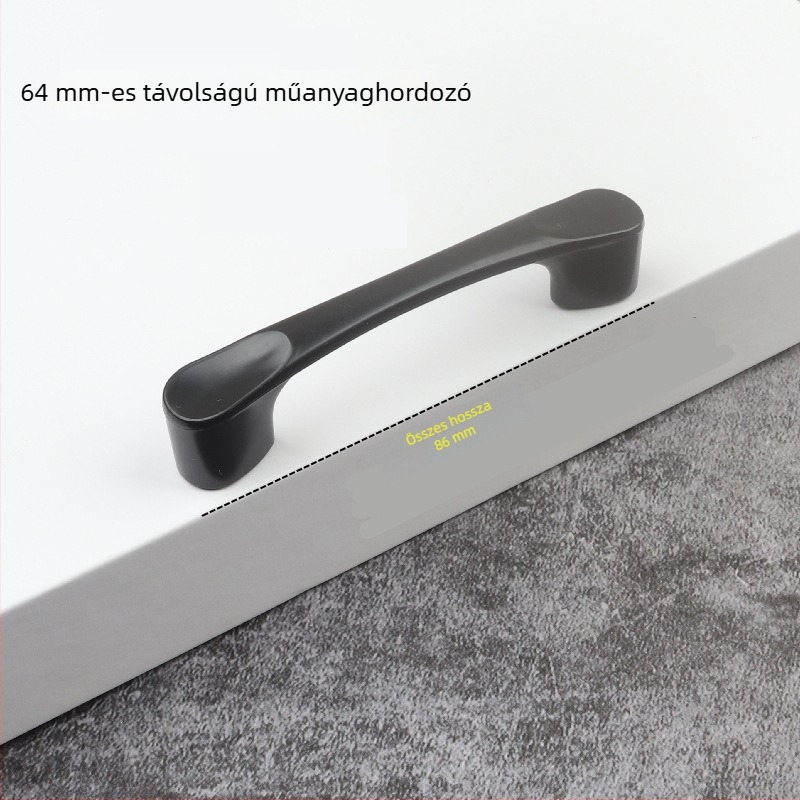 Fekete műanyag bútorfogantyú kétlyukas éjjeliszekrényhez, szekrényhez és ruhásszekrényhez — minimalist stílus