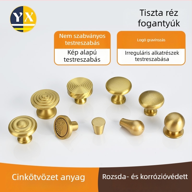 Sárgaréz fogantyú szekrényekhez és ruhásszekrényekhez, fiókalkatrész, kovácsolt sárgaréz, modern minimalista stílus, egyedi gyártás