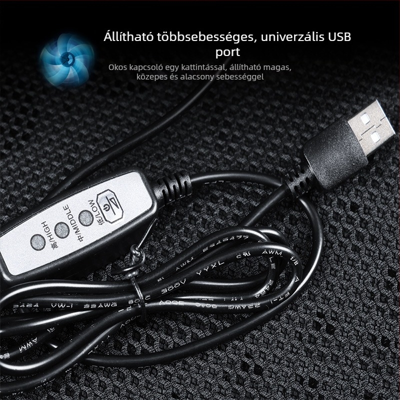 Autóhoz és otthonhoz készített hűtő üléspárna USB ventilátorral, lélegző Ice Silk felület, PU bevonat, szintetikus rost töltet, nyári használat