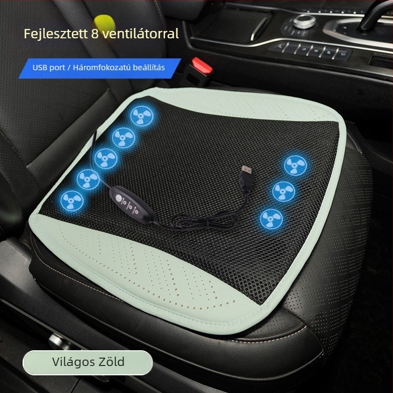 Autóhoz és otthonhoz készített hűtő üléspárna USB ventilátorral, lélegző Ice Silk felület, PU bevonat, szintetikus rost töltet, nyári használat