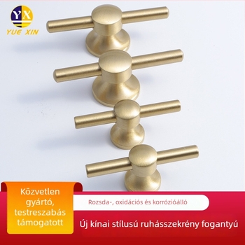 Új kínai stílusú szekrényajtó sárgaréz fogantyú, világos luxus megjelenésű fiók fogantyú sárgaréz arany színben, Vintage bútorhardver
