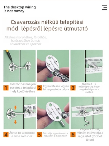 Rozsdamentes acél ablakkampózár, régi stílusú fix kampó, fa ablakokhoz és ajtókhoz