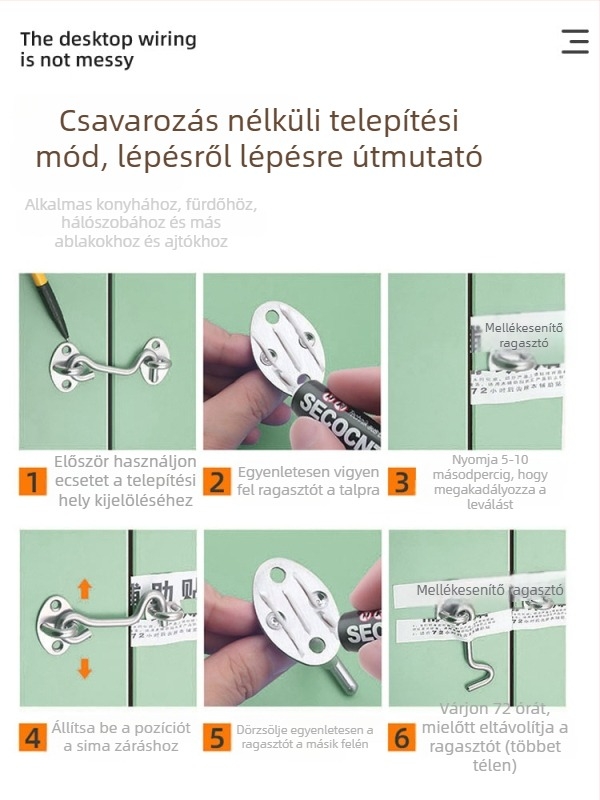Rozsdamentes acél ablakkampózár, régi stílusú fix kampó, fa ablakokhoz és ajtókhoz