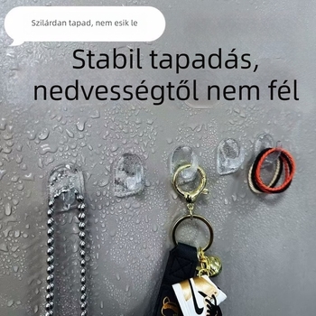 Ragasztó horog fúrás nélkül - átlátszó műanyag, egyes horog, modern minimalist stílus, teherbírás 1–3 kg, konyha és fürdőszoba