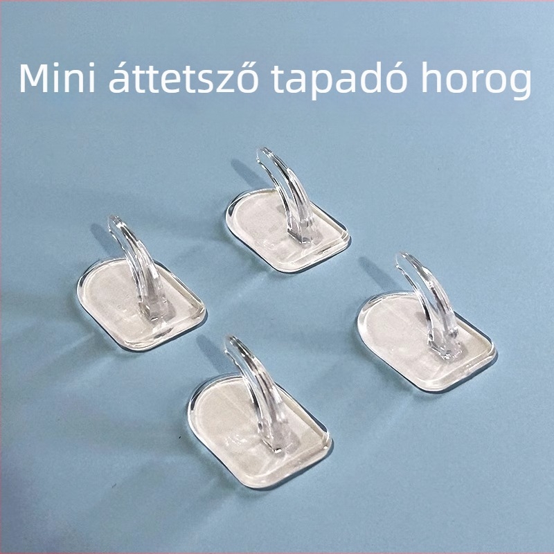 Ragasztó horog fúrás nélkül - átlátszó műanyag, egyes horog, modern minimalist stílus, teherbírás 1–3 kg, konyha és fürdőszoba