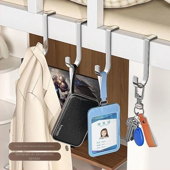 304-es rozsdamentes acélból készült dupla S-alakú akasztó, fúrás nélkül, ajtó mögé, konyha és fürdőszoba