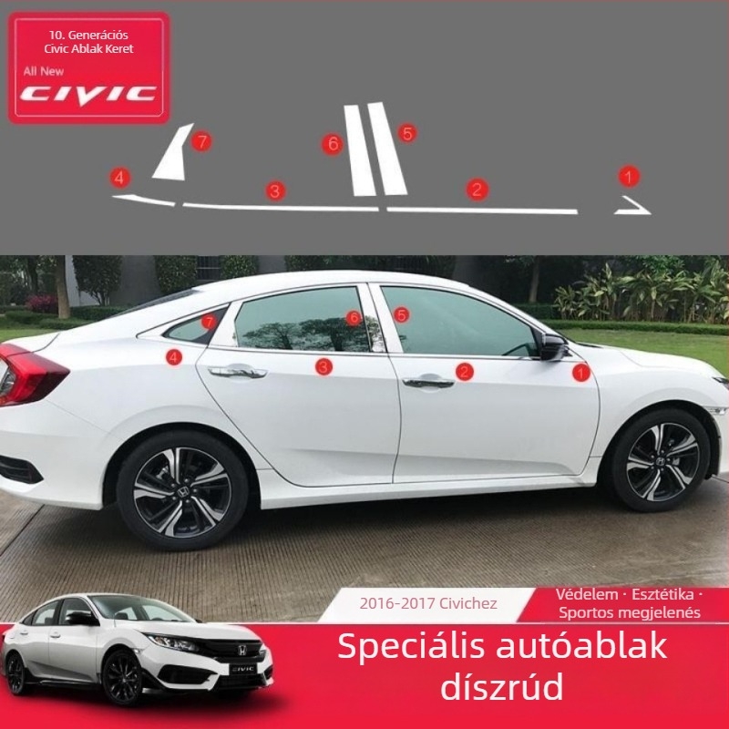 Civic 10. generáció ablaktrim – rozsdamentes acél, fényes tükröző felület