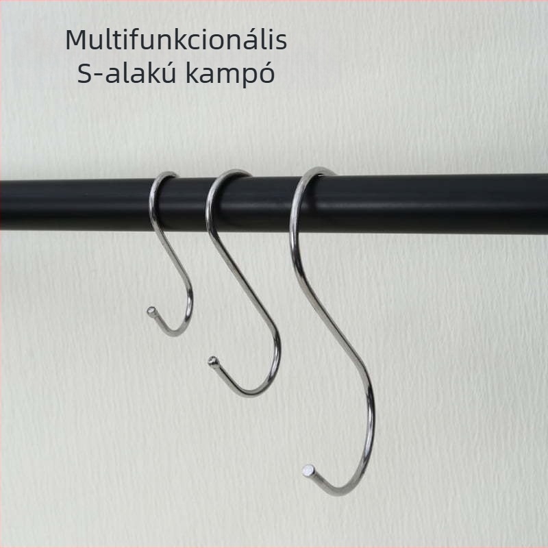 Rozsdamentes acél S-alakú horog, teherbíró, tartós, sima felület, modern dizájn