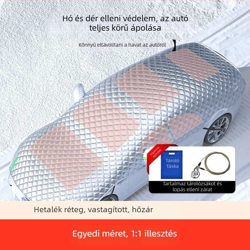 Univerzális téli autófedél a hó elleni védelemmel a szélvédőre, hosszított kivitel, minimalist design, vastagított anyag