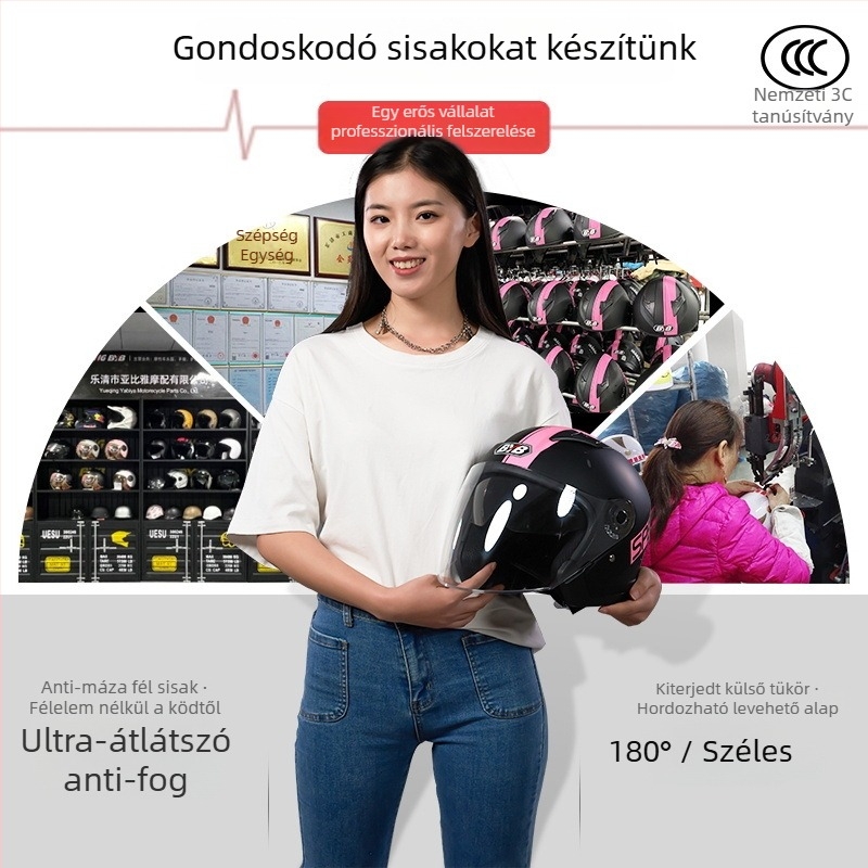 ABS anyagú fél sisak motorkerékpárhoz, antifog kettős lencsével, 3C tanúsítvány, szabadalmaztatott dizájn